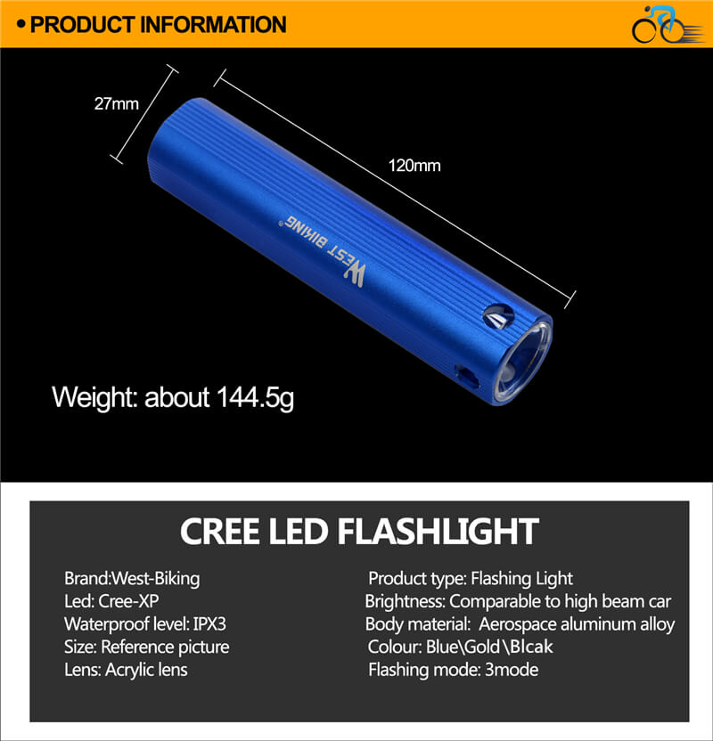 Cree-XP Bicycle Lights Waterproof USB Rechargeable Bike Light Flashlight