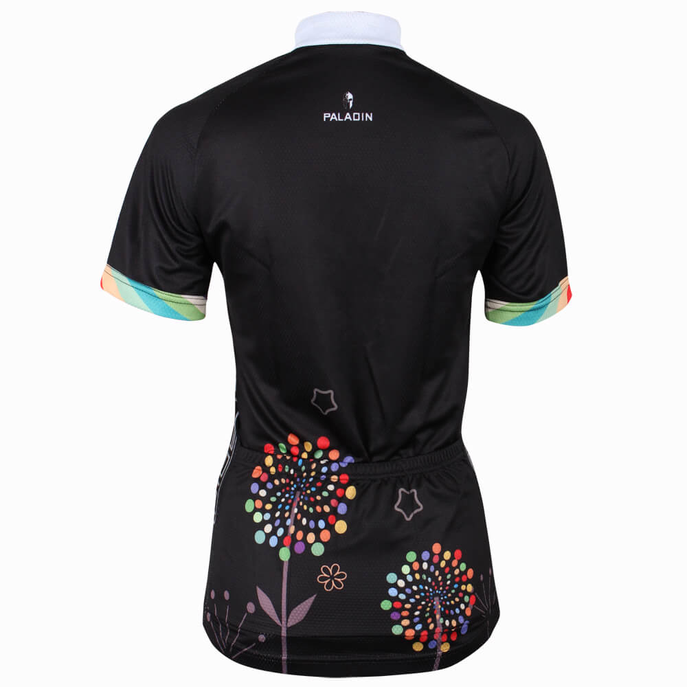 Dandelion printing cycling jerseys black short sleeve bike clothing for girls