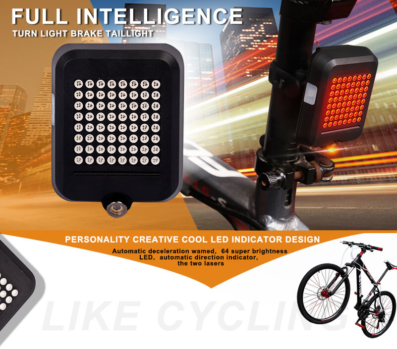 Laser Bicycle Tail light USB MTB Bike Automatic Turn Signals Safety Warning Light