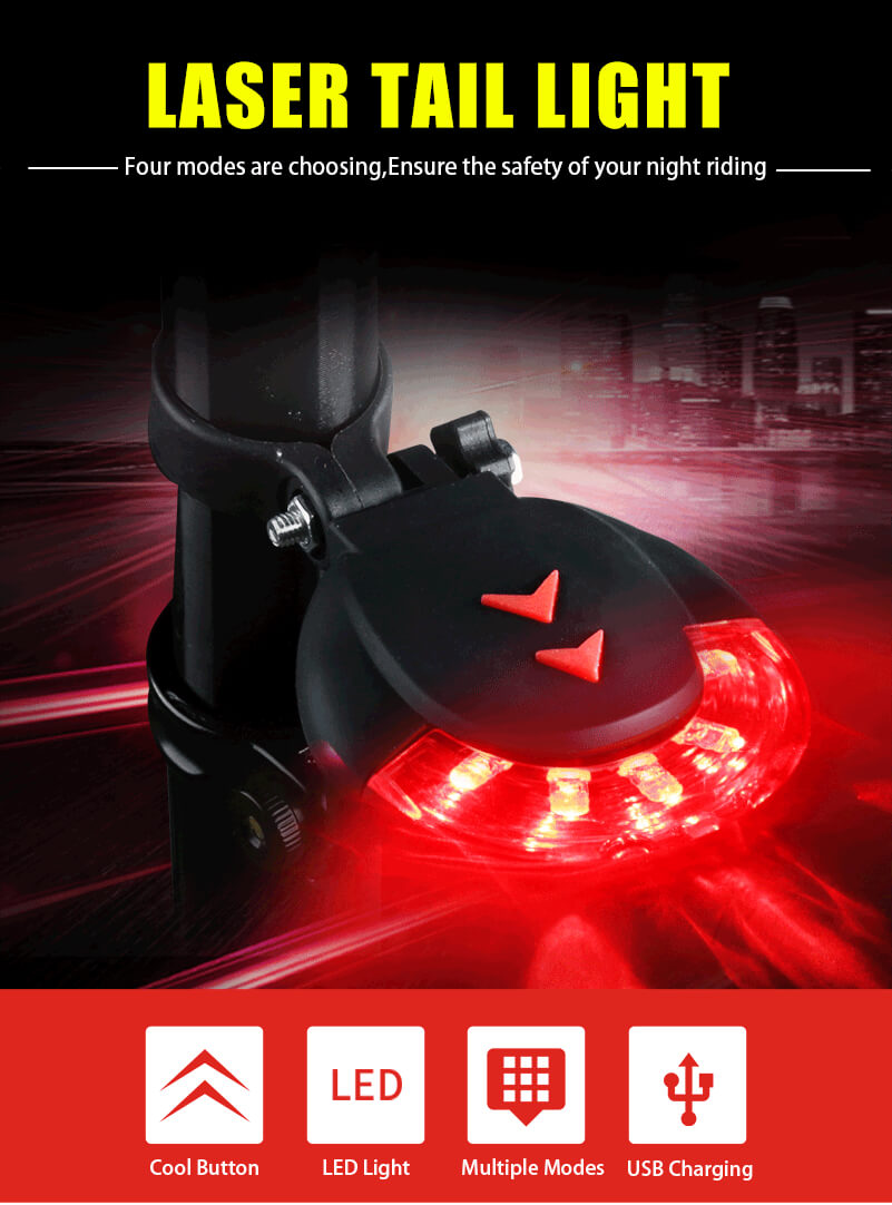 Laser Bike Tail light IPX4 Waterproof Rechargable Warning Bicycle Light