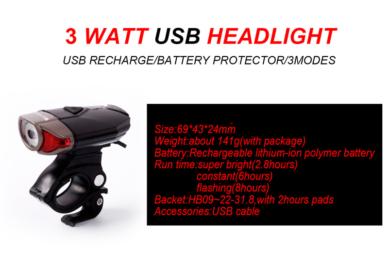 Rechargeable Waterproof IP45 Bicycle Handlebar Light CREE Led Front Bike Helmet Light
