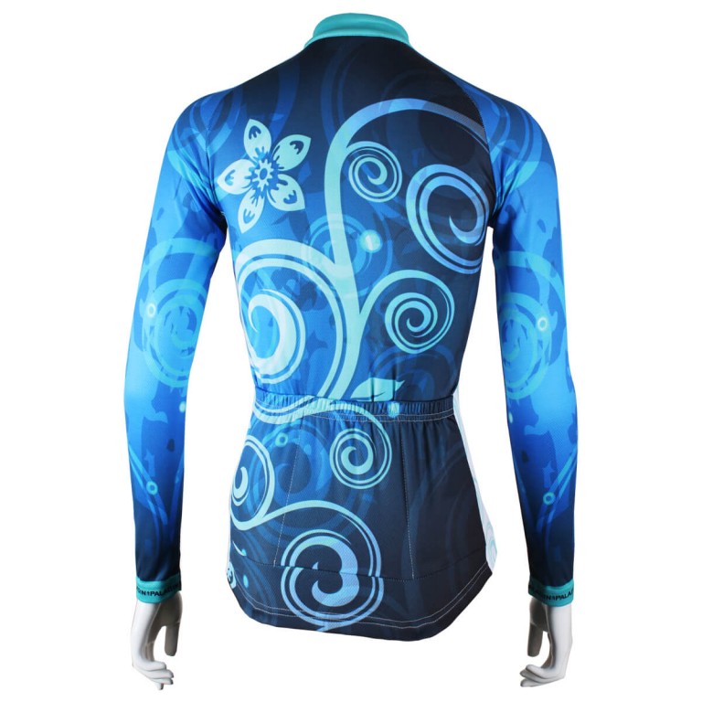 Classic Flower Women Blue Long Sleeve Cycling Jerseys | Chogory