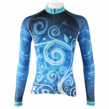 Classic Flower Women Blue Long Sleeve Cycling Jerseys