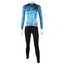 Women Blue Long Sleeve Cycling Suits Flowers Design with Padded Pants and Jersey