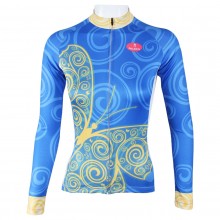 Women Butterfly Cycling Jerseys Blue Long Sleeve Bike Jersey