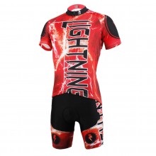 Mens Red Lighting Bib Cycling Suits With Jersey and Padded Shorts