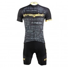 Men Strong Wind Design Black Cycling Suits With Bike Jersey and bib Padded Shorts