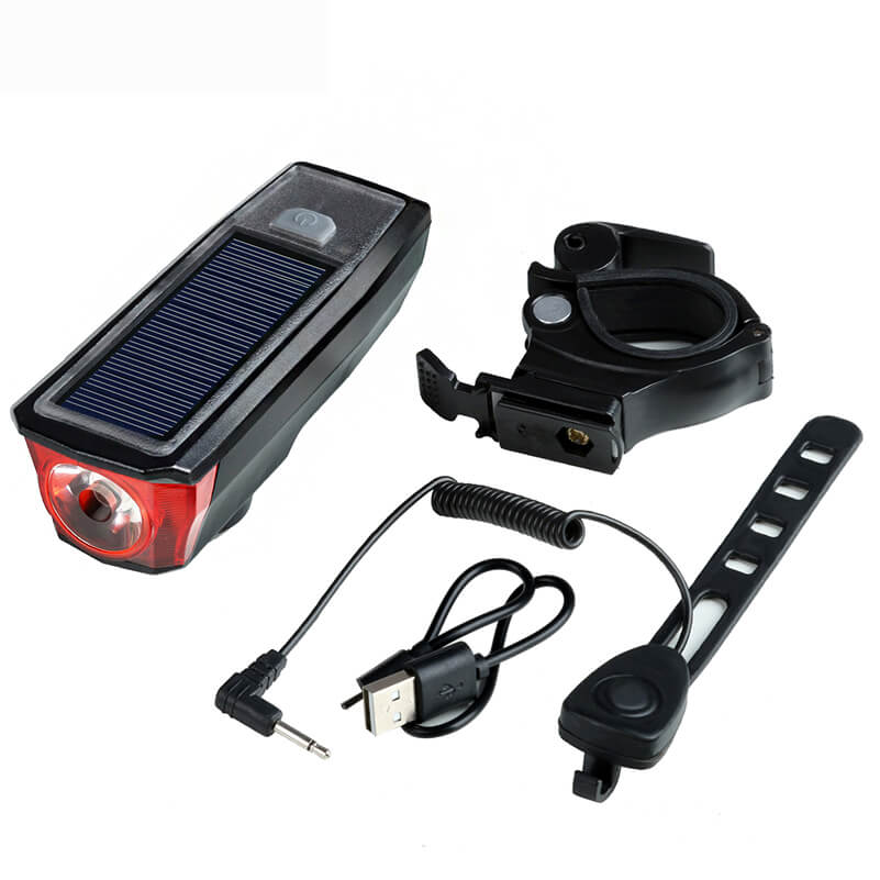 Waterproof Solar Power Bike Light LED USB Rechargeable Bike Front Light With Bell